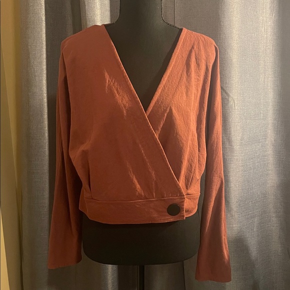 Zara Tops - Zara Deep Rust Wrap Long Sleeve Blouse 
Size Medium